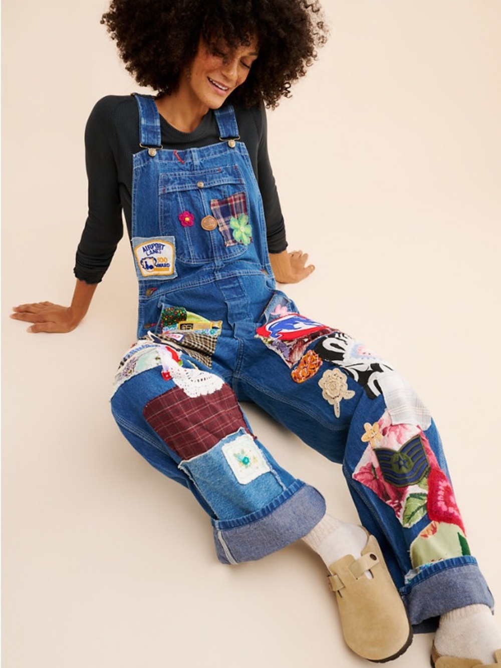 Riley Vintage Eclectic Patchwork Straight Leg Denim Jumpsuit Denim Overalls 1X